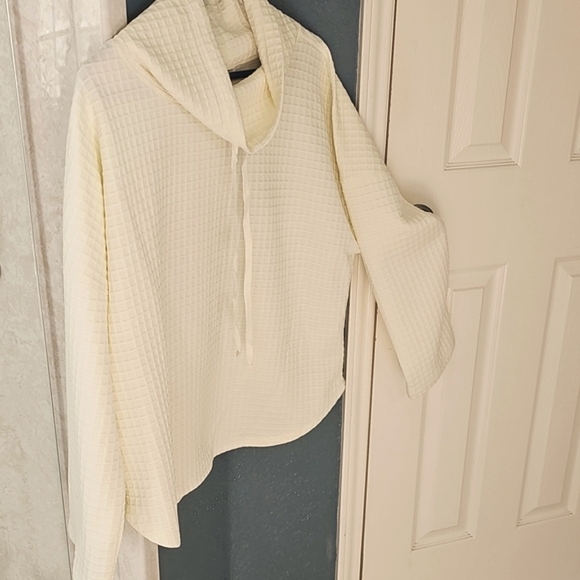NWT Max Studio Funnel Neck Waffle Knit Drawstring Pullover IVORY X-Large - Picture 5 of 12